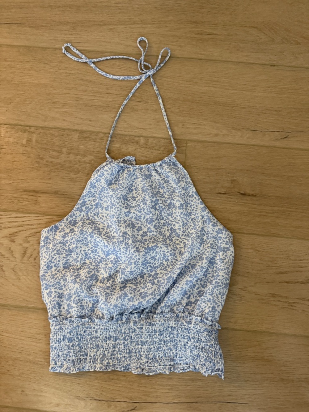Sienna Sky Blue & White Floral Halter Crop Top